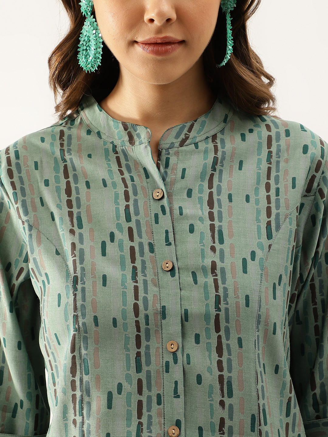 Green Printed Modal Chanderi Regular Fit Top