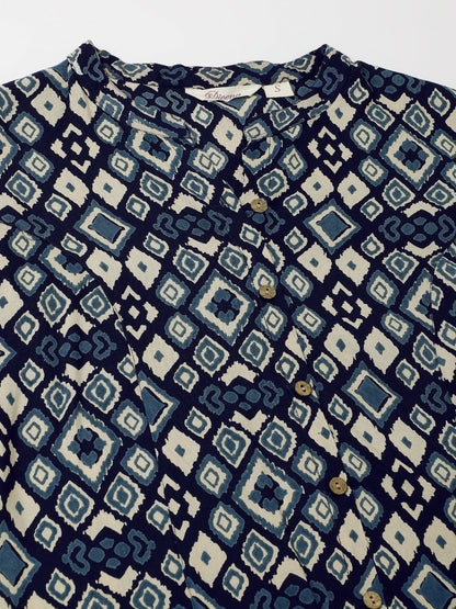 Navy Blue Printed Rayon Regular Fit Top