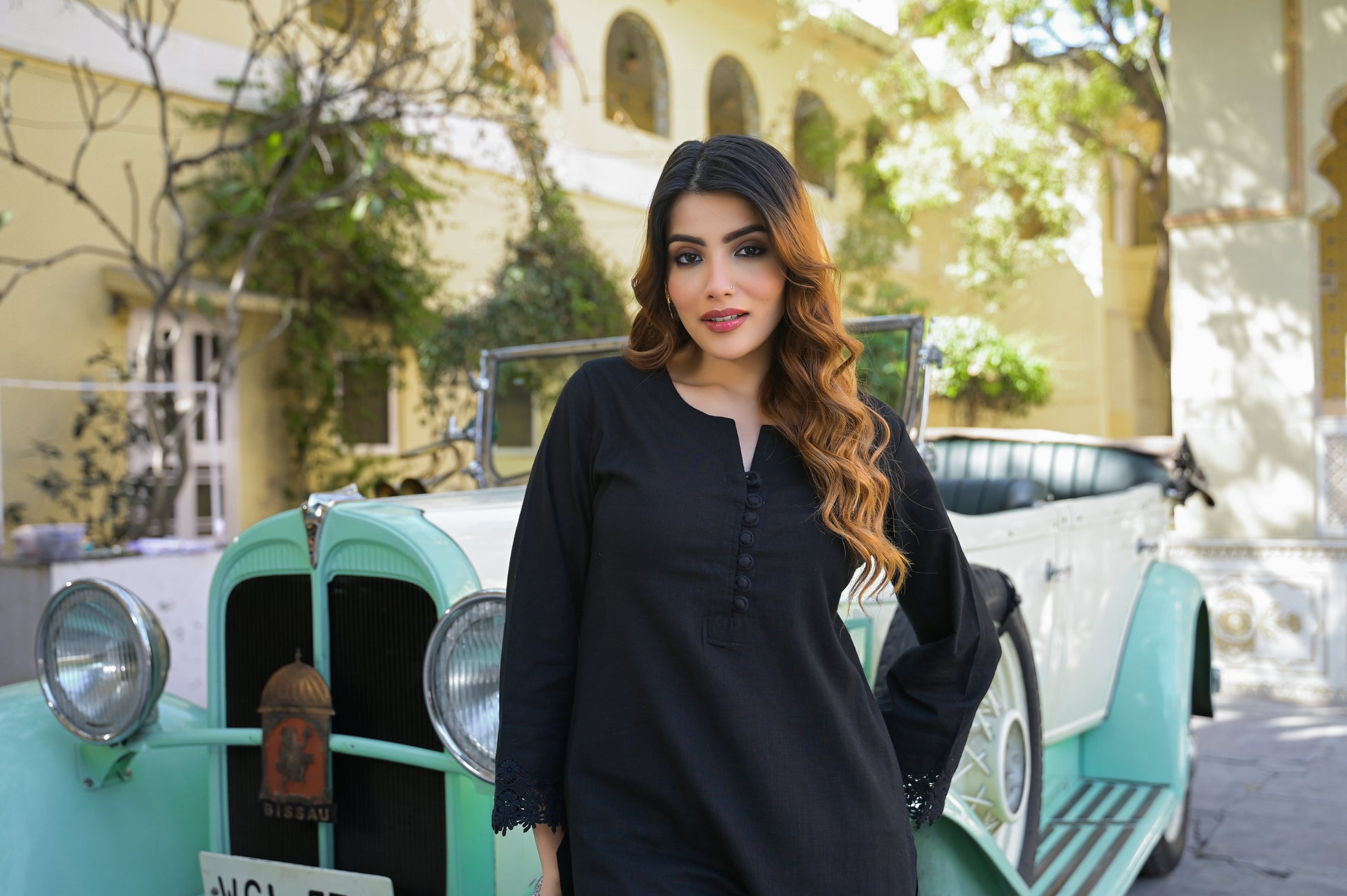 Black Solid Print Cotton Fabric  Shirt Kurta with Trouser