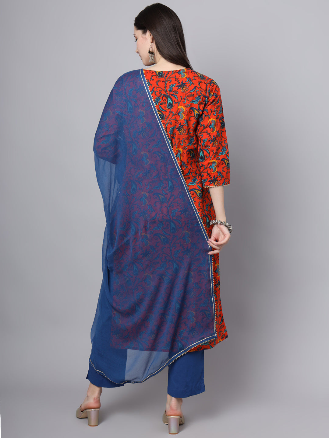 Floral Printed Gotta Patti Pure Cotton Kurta With Trousers & Dupatta