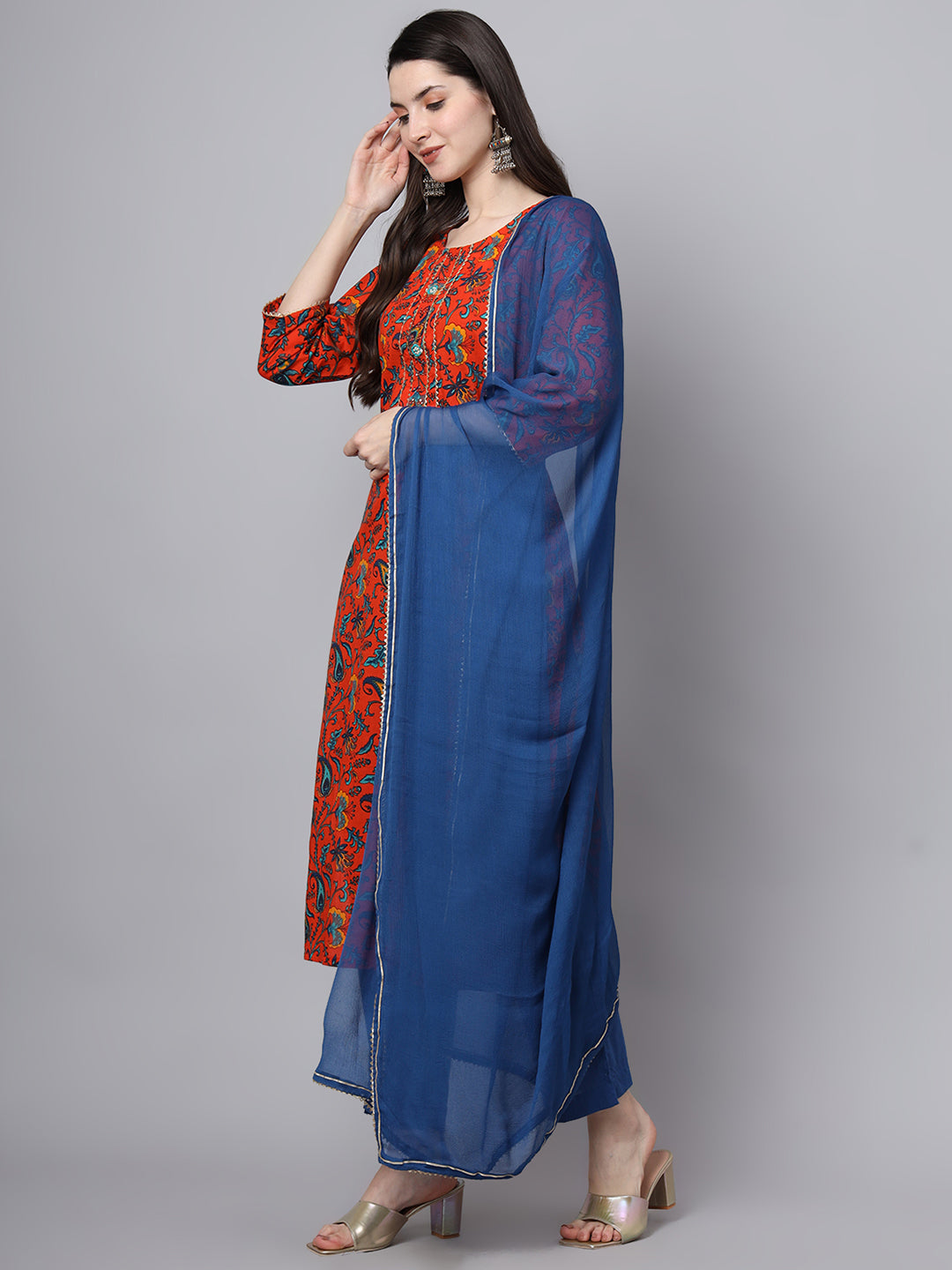 Floral Printed Gotta Patti Pure Cotton Kurta With Trousers & Dupatta