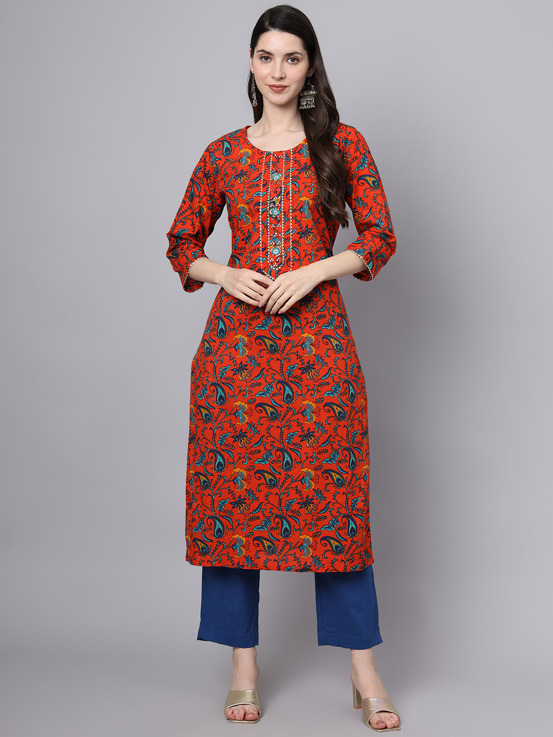 Floral Printed Gotta Patti Pure Cotton Kurta With Trousers & Dupatta