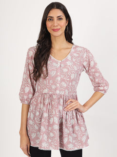 Pink Floral Printed Cotton Top