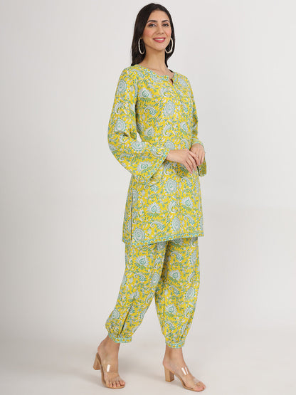 Mustard Floral Print Rayon Co-ord set