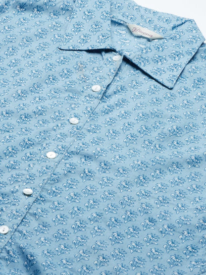  Sky Blue Block Printed Casual Women Shirts -  world