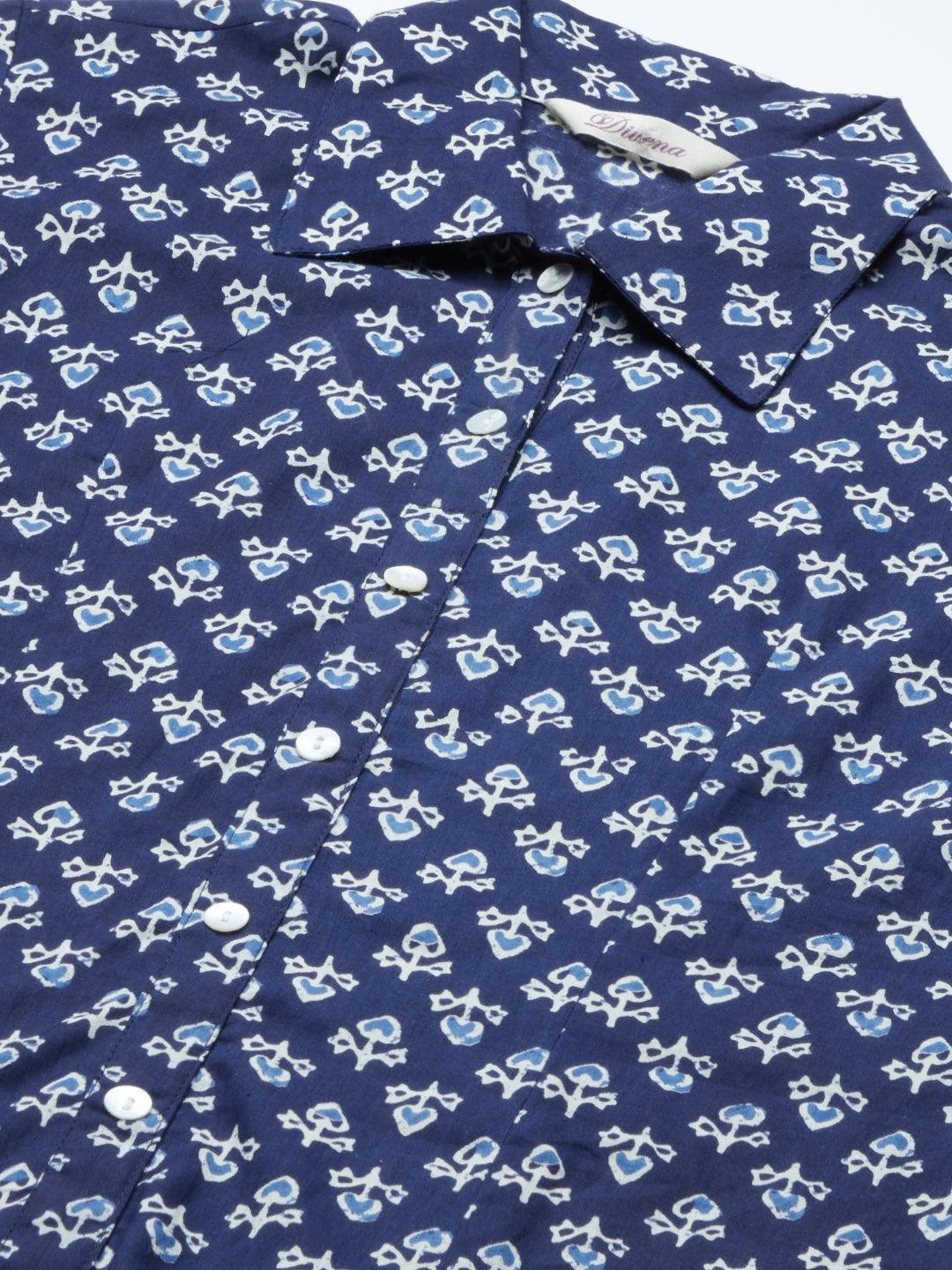  indigo Block Printed Casual Women Shirts -  world