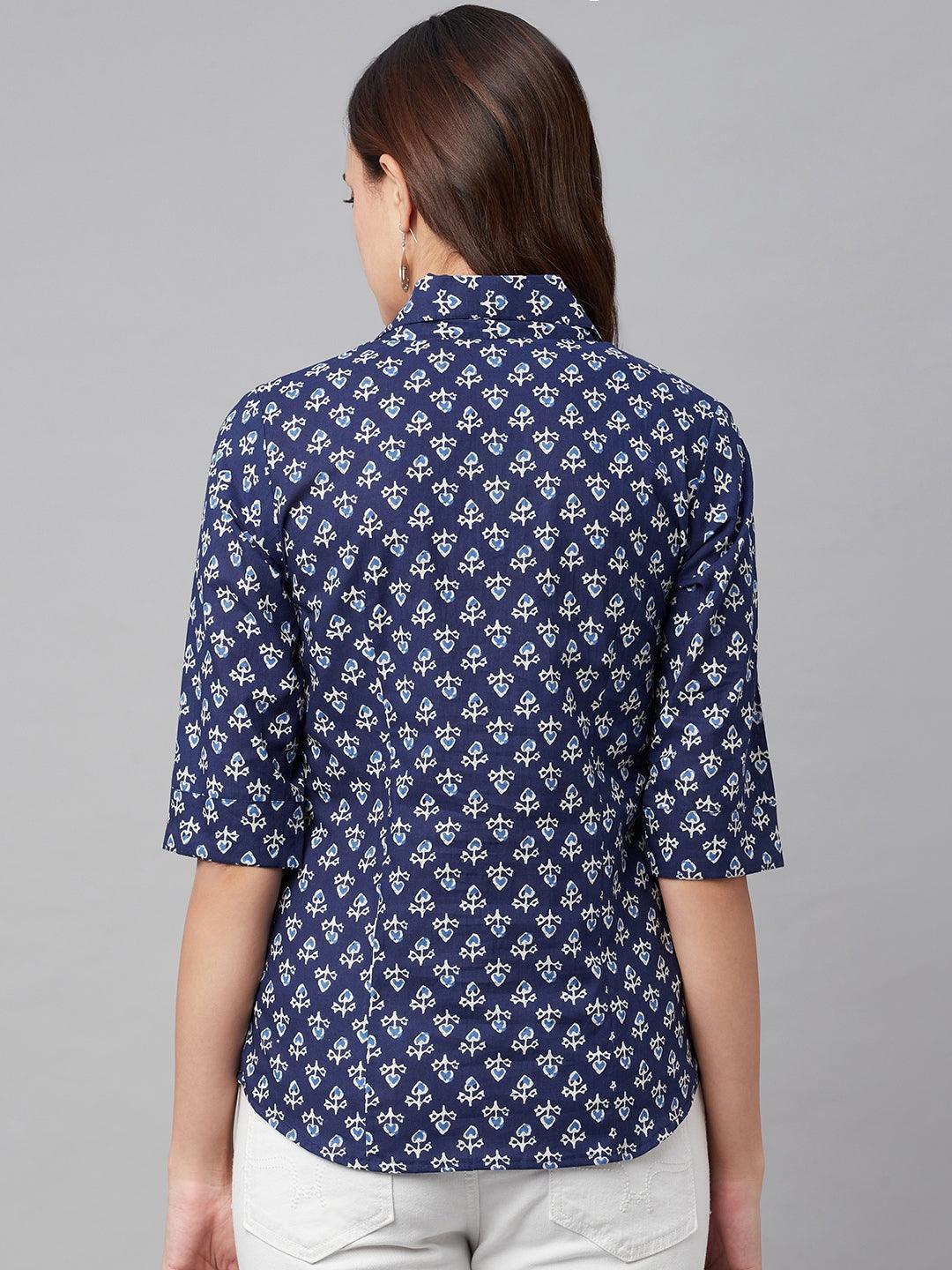  indigo Block Printed Casual Women Shirts -  world