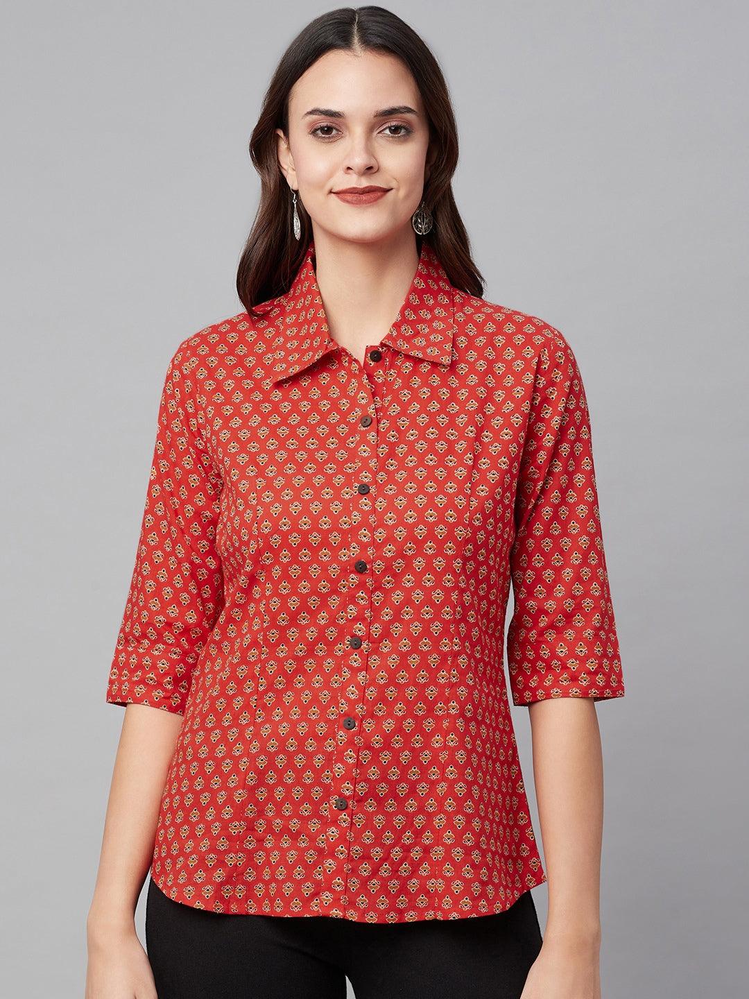  Red Block Printed Casual Women Shirts -  world