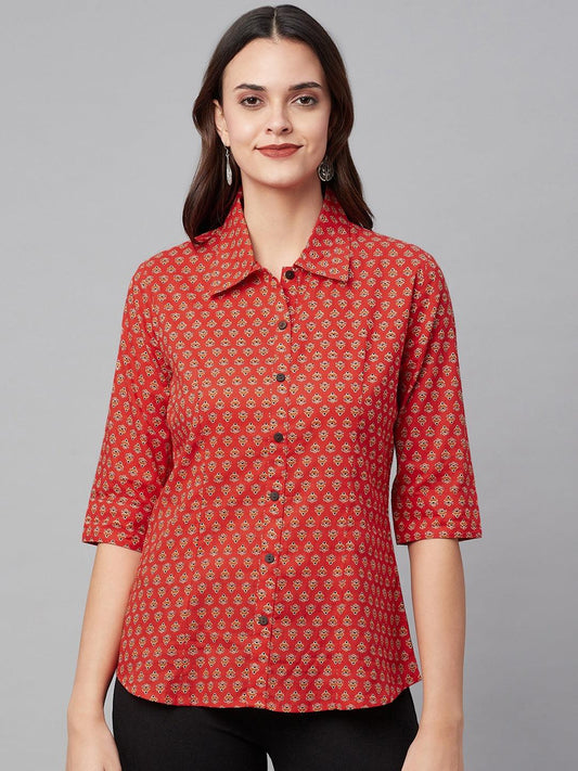  Red Block Printed Casual Women Shirts -  world