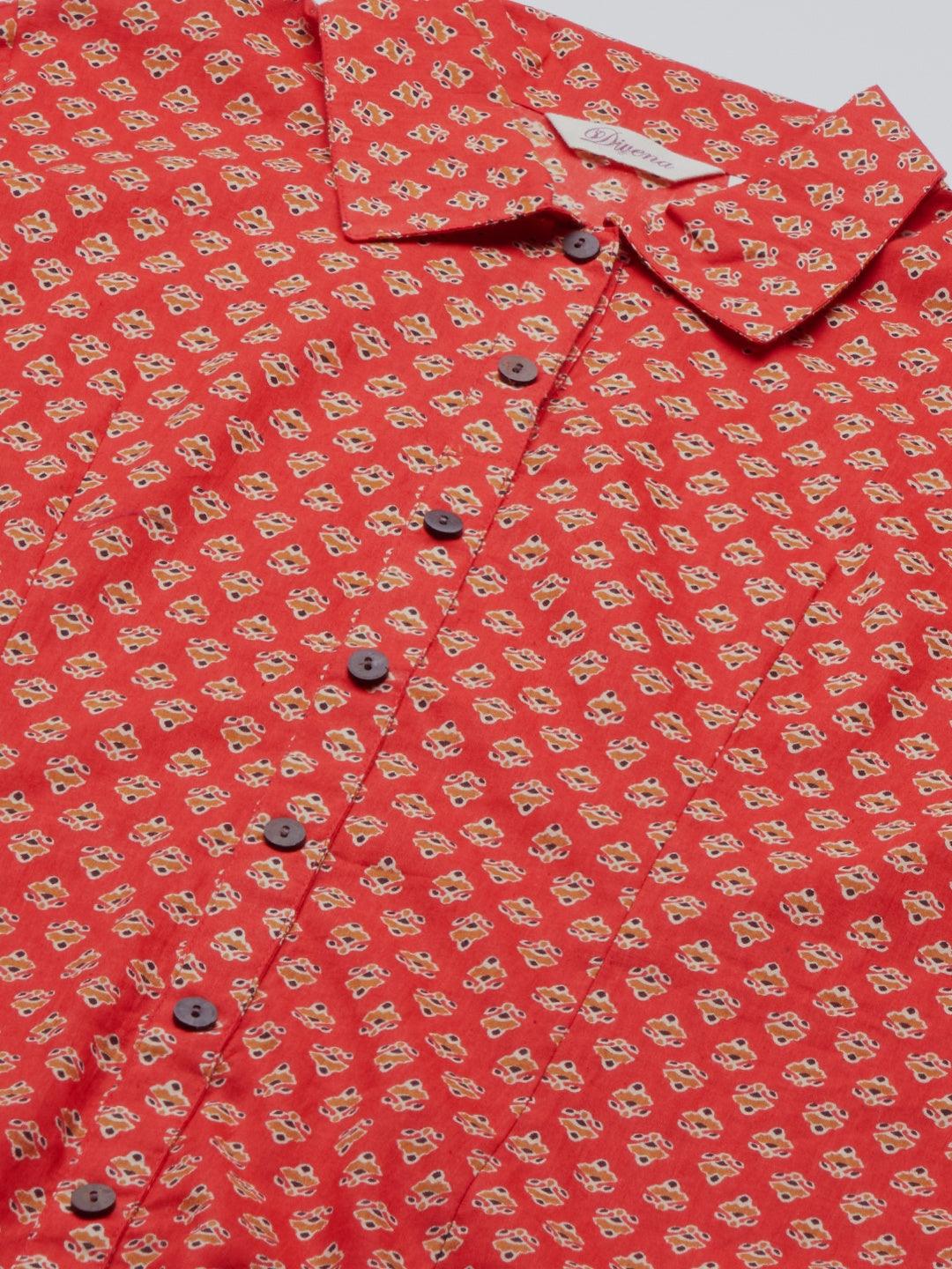  Red Block Printed Casual Women Shirts -  world
