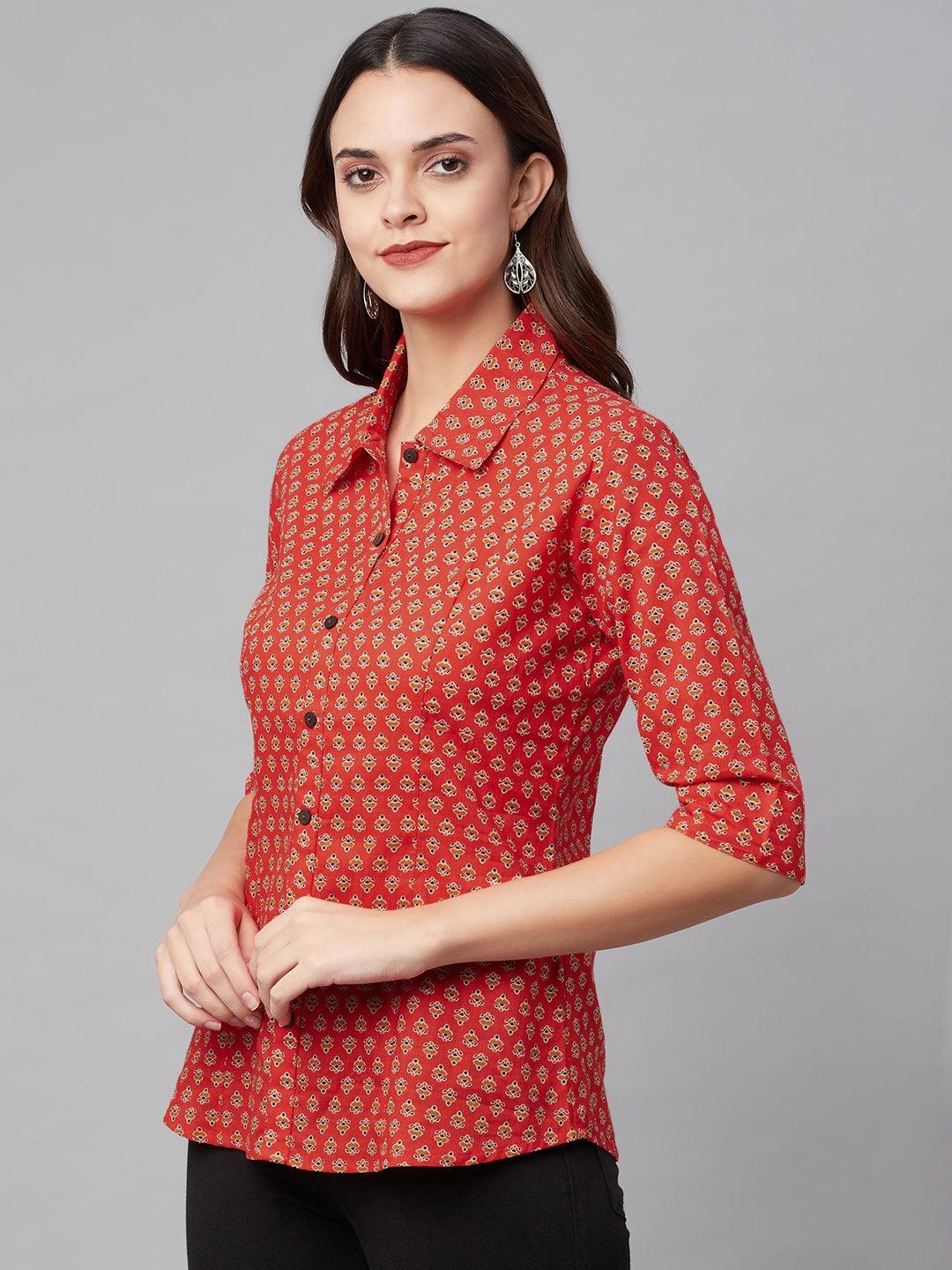  Red Block Printed Casual Women Shirts -  world