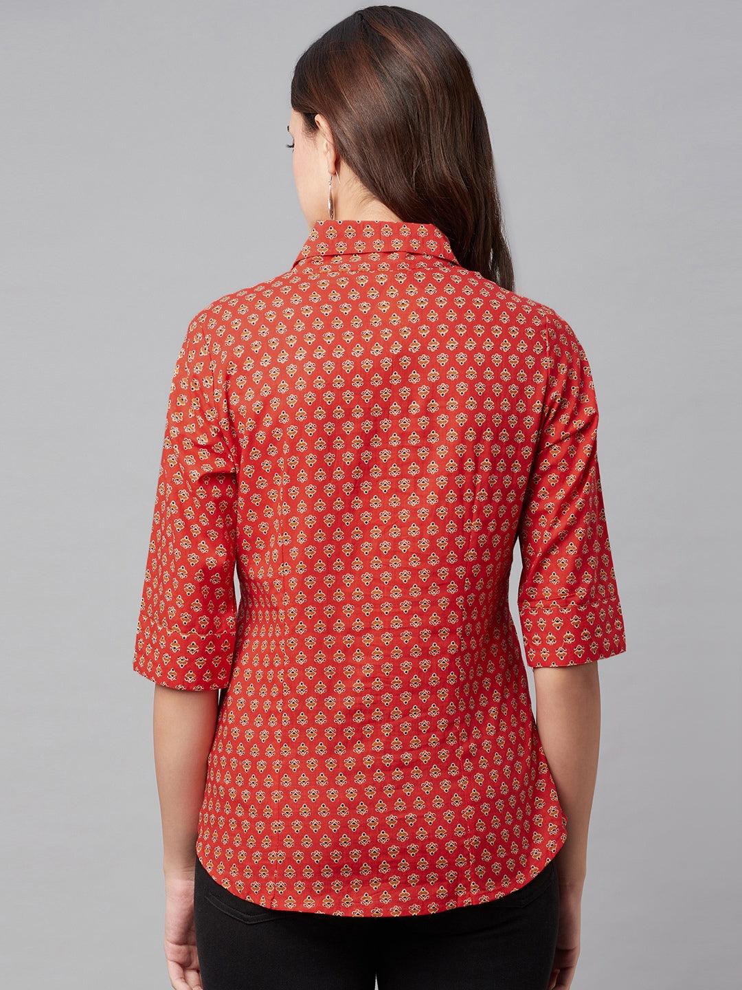  Red Block Printed Casual Women Shirts -  world