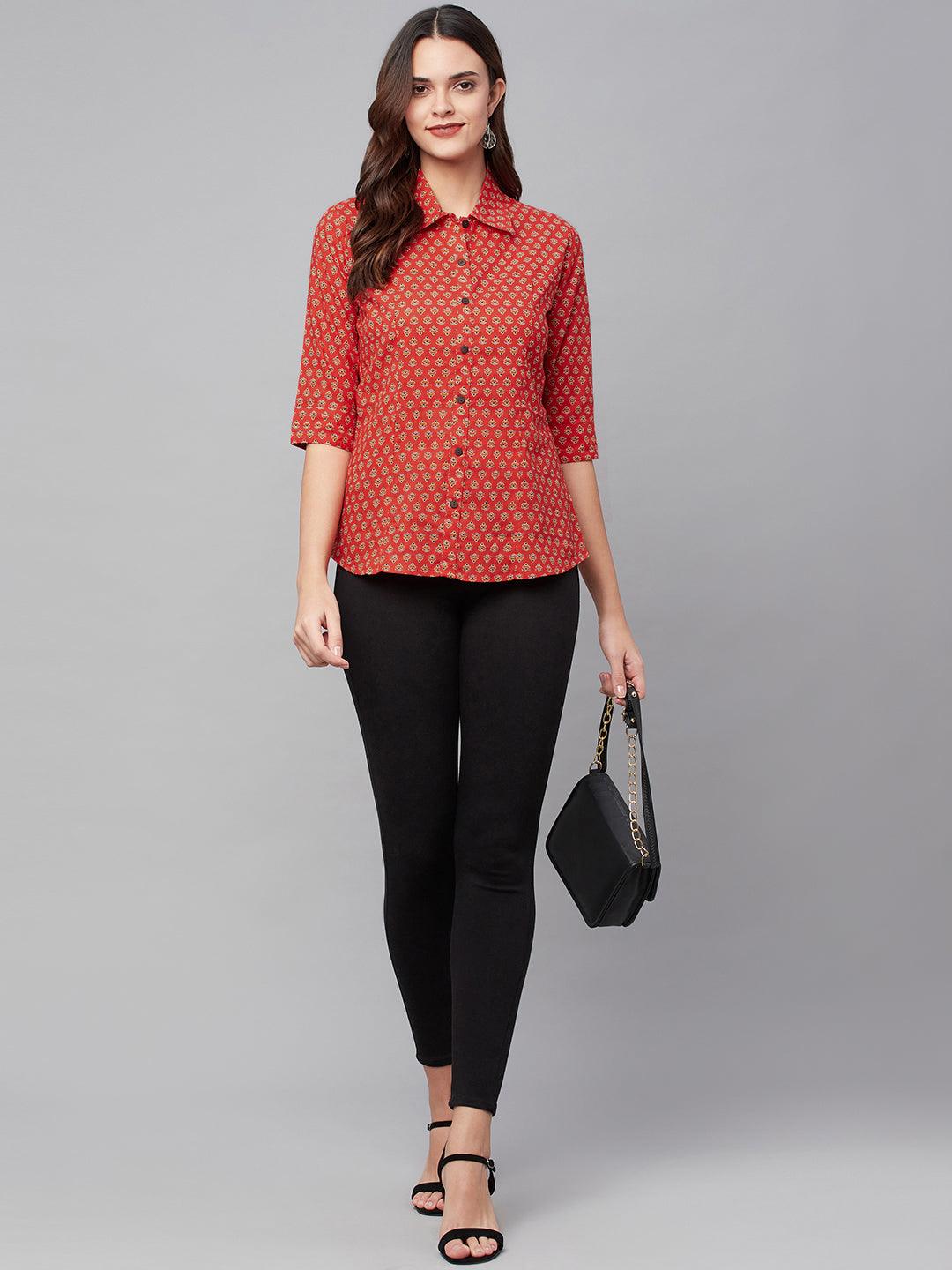  Red Block Printed Casual Women Shirts -  world