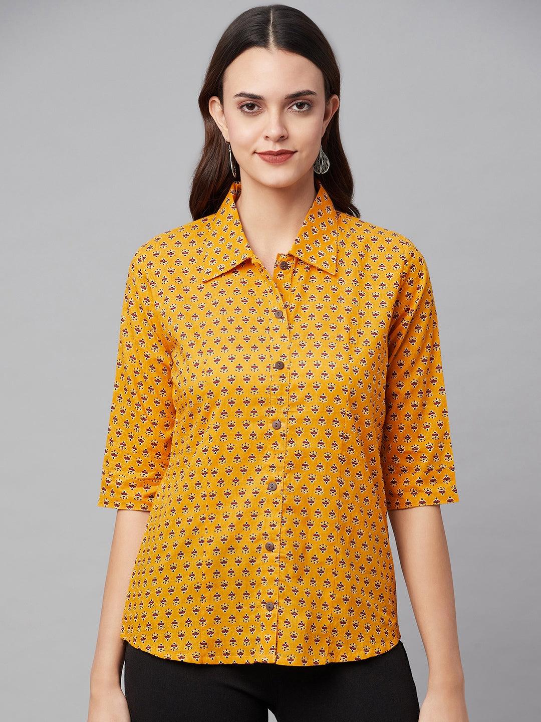  Yellow Block Printed Casual Women Shirts -  world