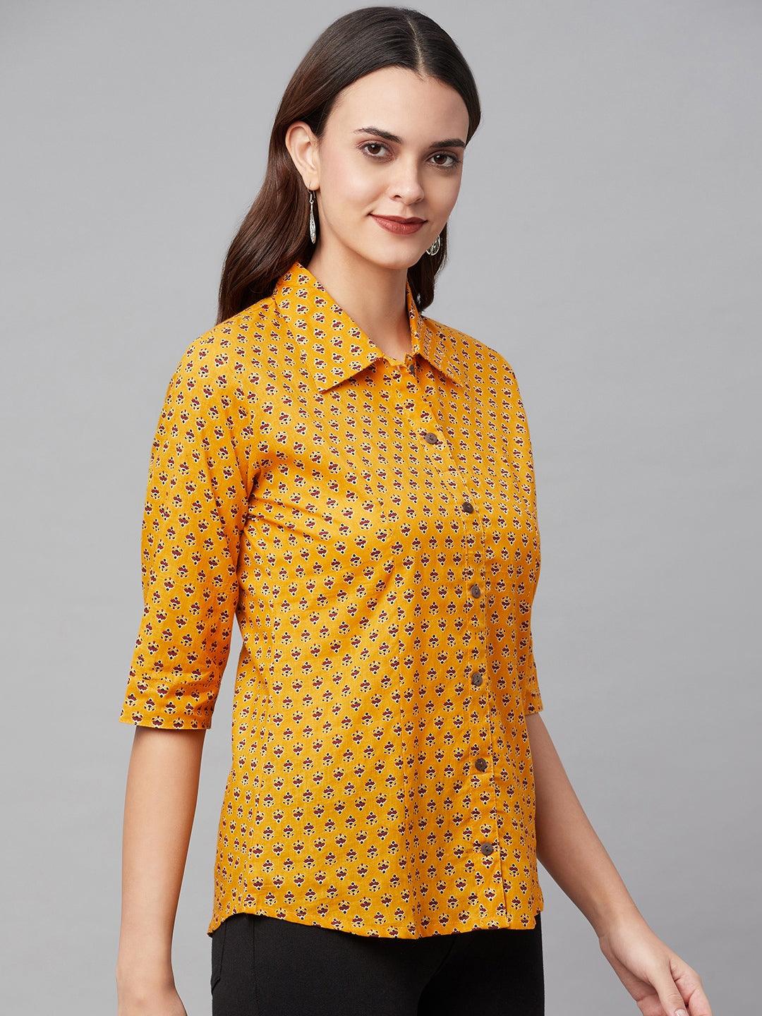  Yellow Block Printed Casual Women Shirts -  world