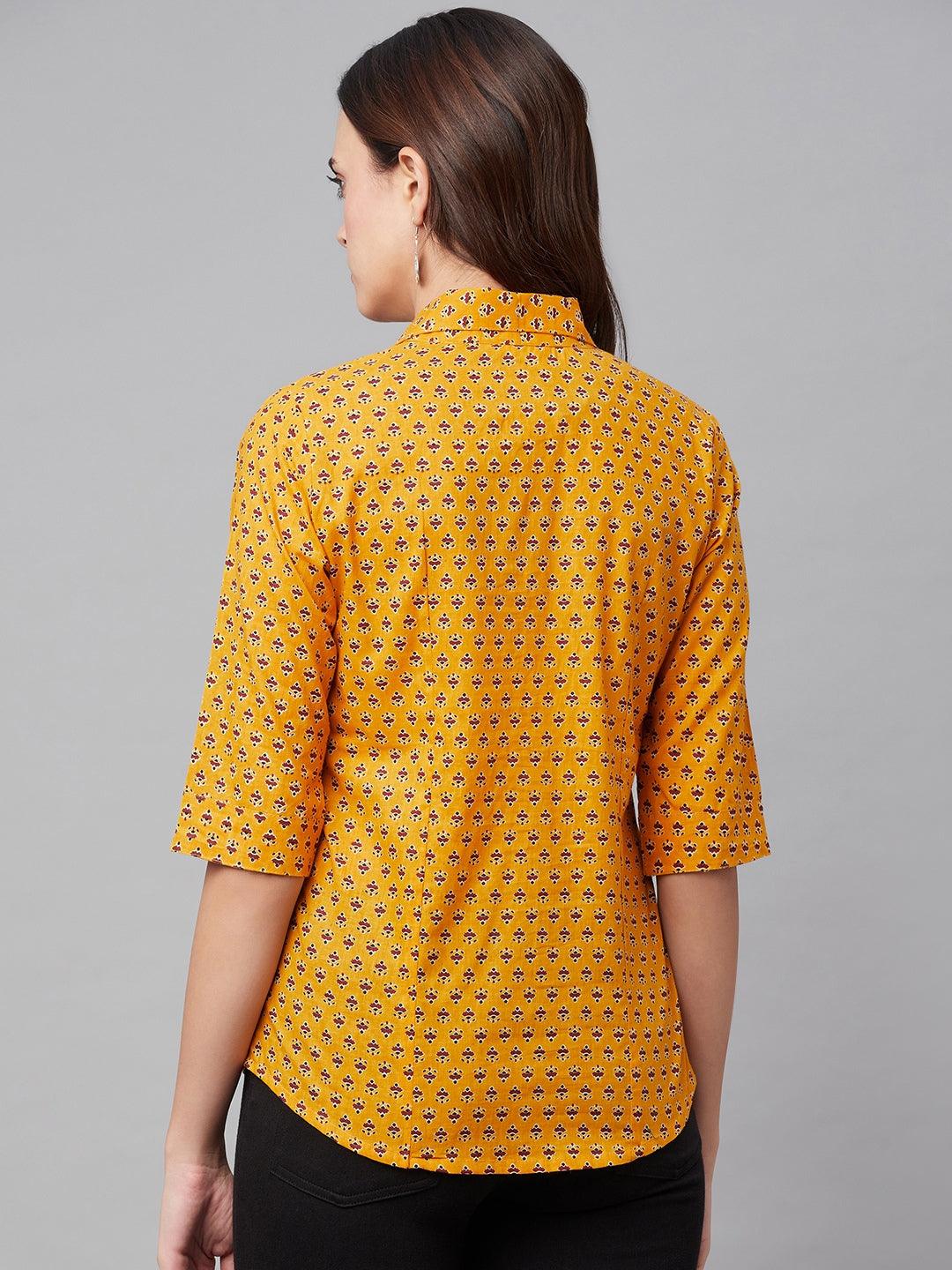  Yellow Block Printed Casual Women Shirts -  world