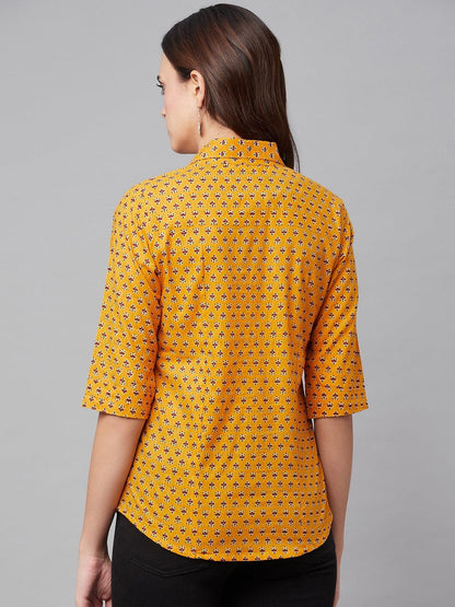  Yellow Block Printed Casual Women Shirts -  world