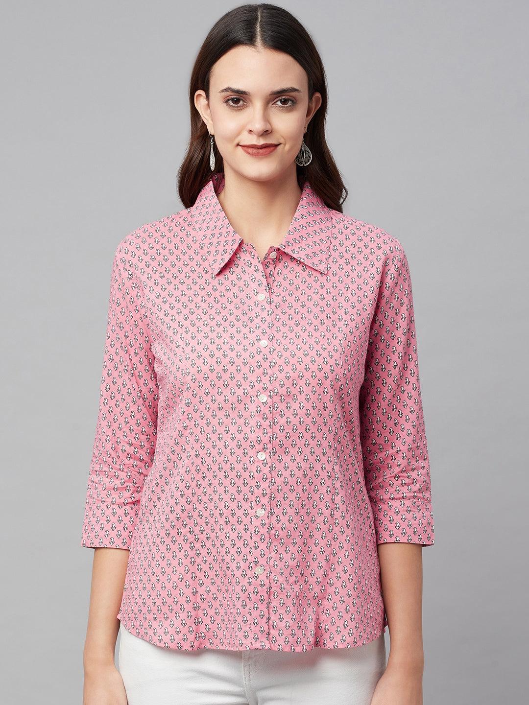  Baby Pink Block Printed Casual Women Shirts -  world