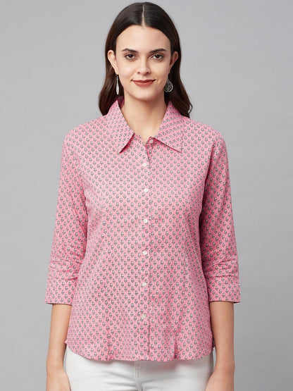  Baby Pink Block Printed Casual Women Shirts -  world