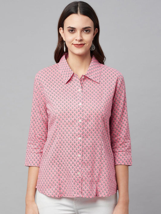  Baby Pink Block Printed Casual Women Shirts -  world