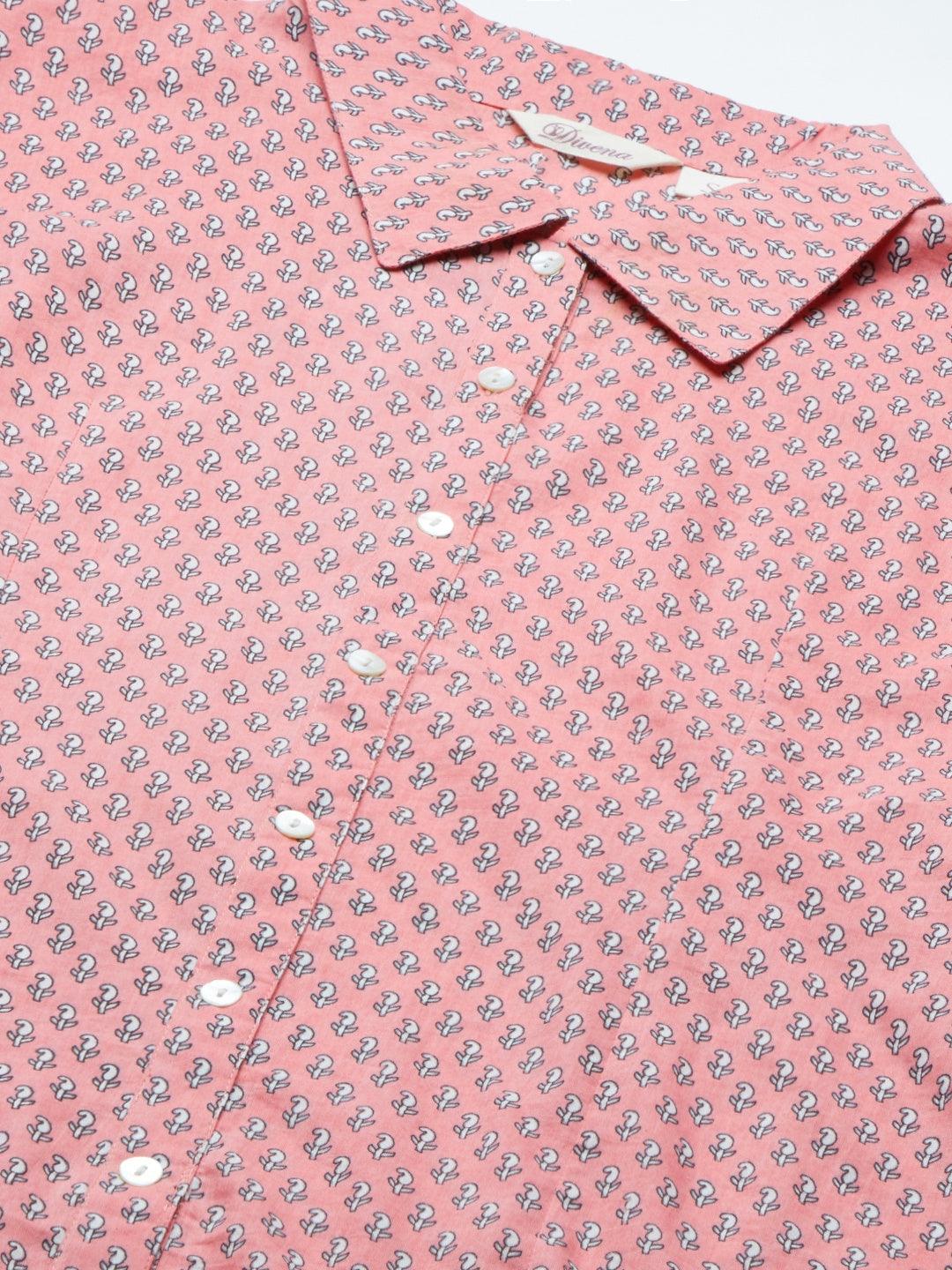  Baby Pink Block Printed Casual Women Shirts -  world