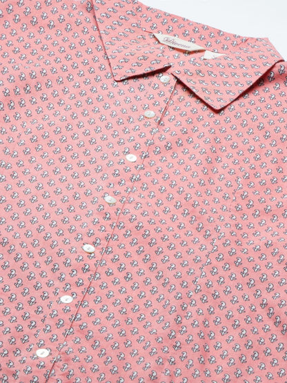  Baby Pink Block Printed Casual Women Shirts -  world