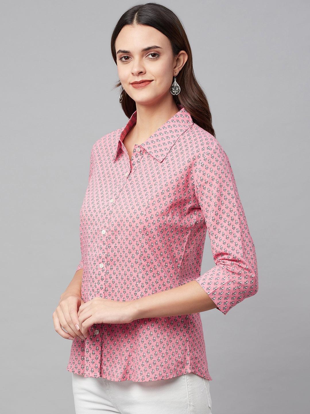  Baby Pink Block Printed Casual Women Shirts -  world