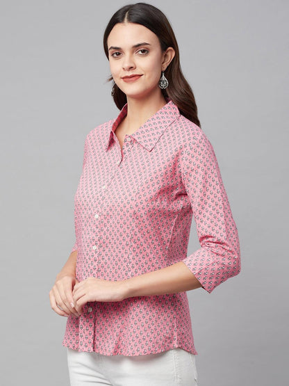  Baby Pink Block Printed Casual Women Shirts -  world