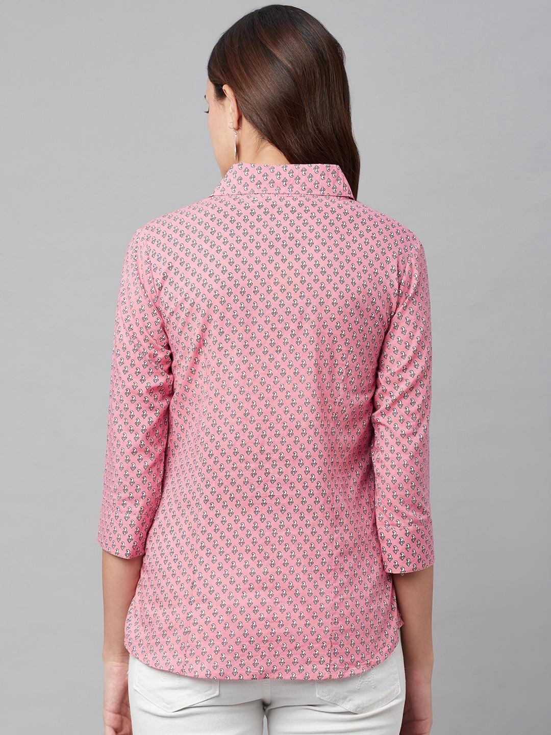  Baby Pink Block Printed Casual Women Shirts -  world