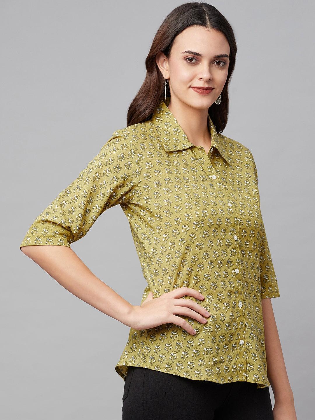  Mehndi Green Block Printed Casual Women Shirts -  world
