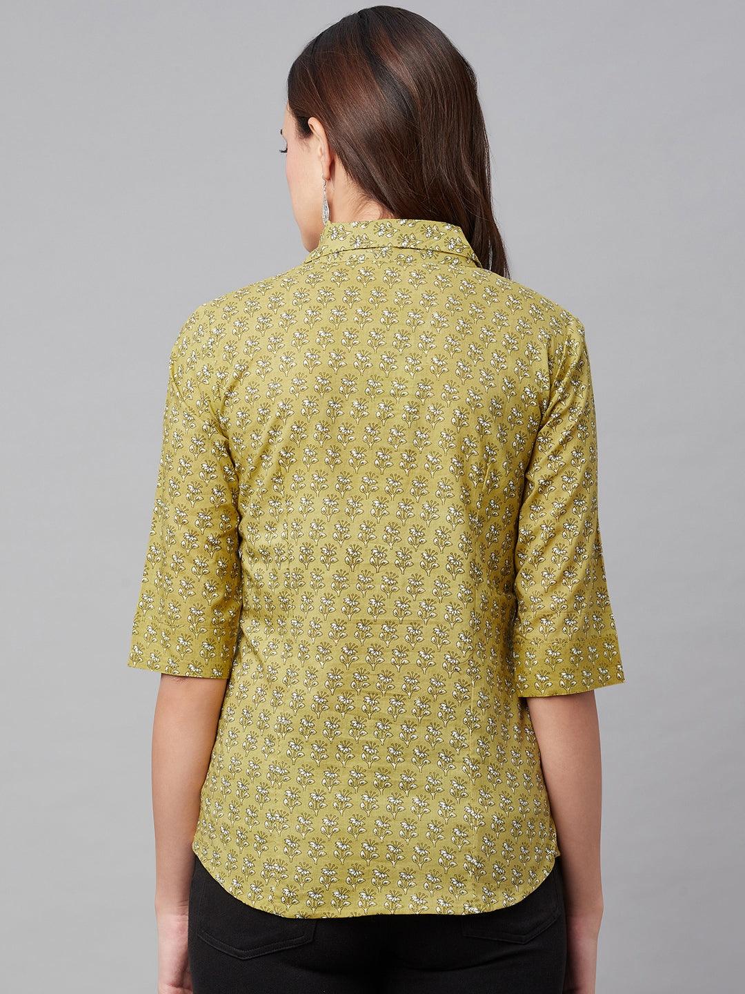  Mehndi Green Block Printed Casual Women Shirts -  world