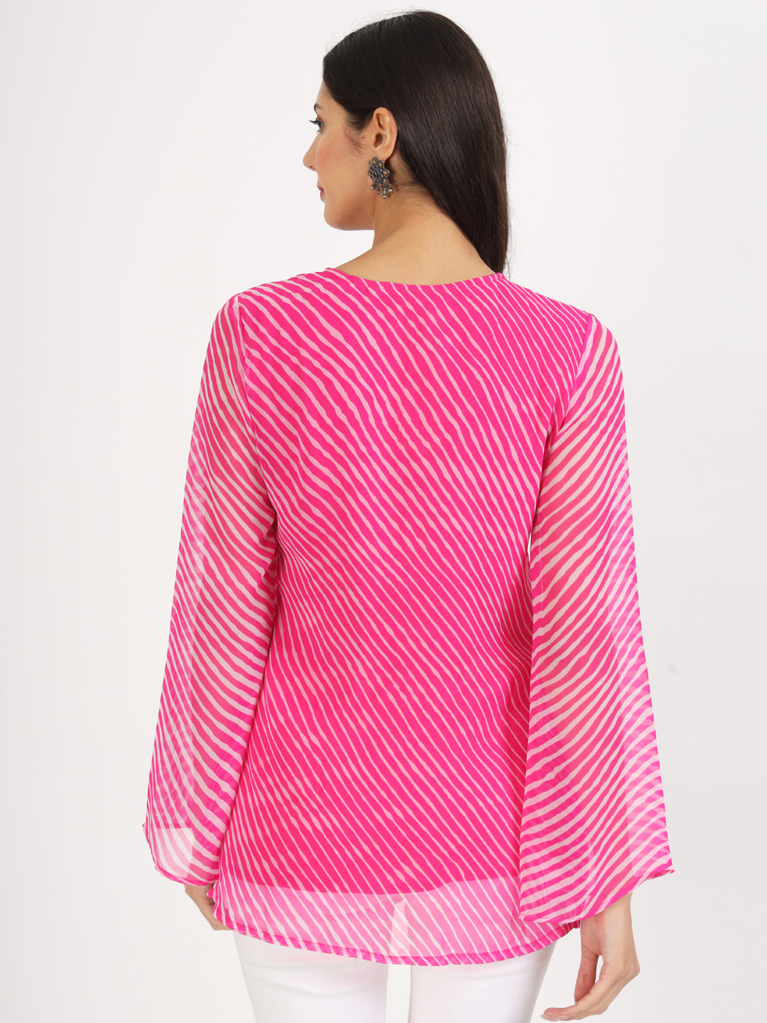 Pink Leheriya Gotta Patti Work Geogratte Round Neck Top