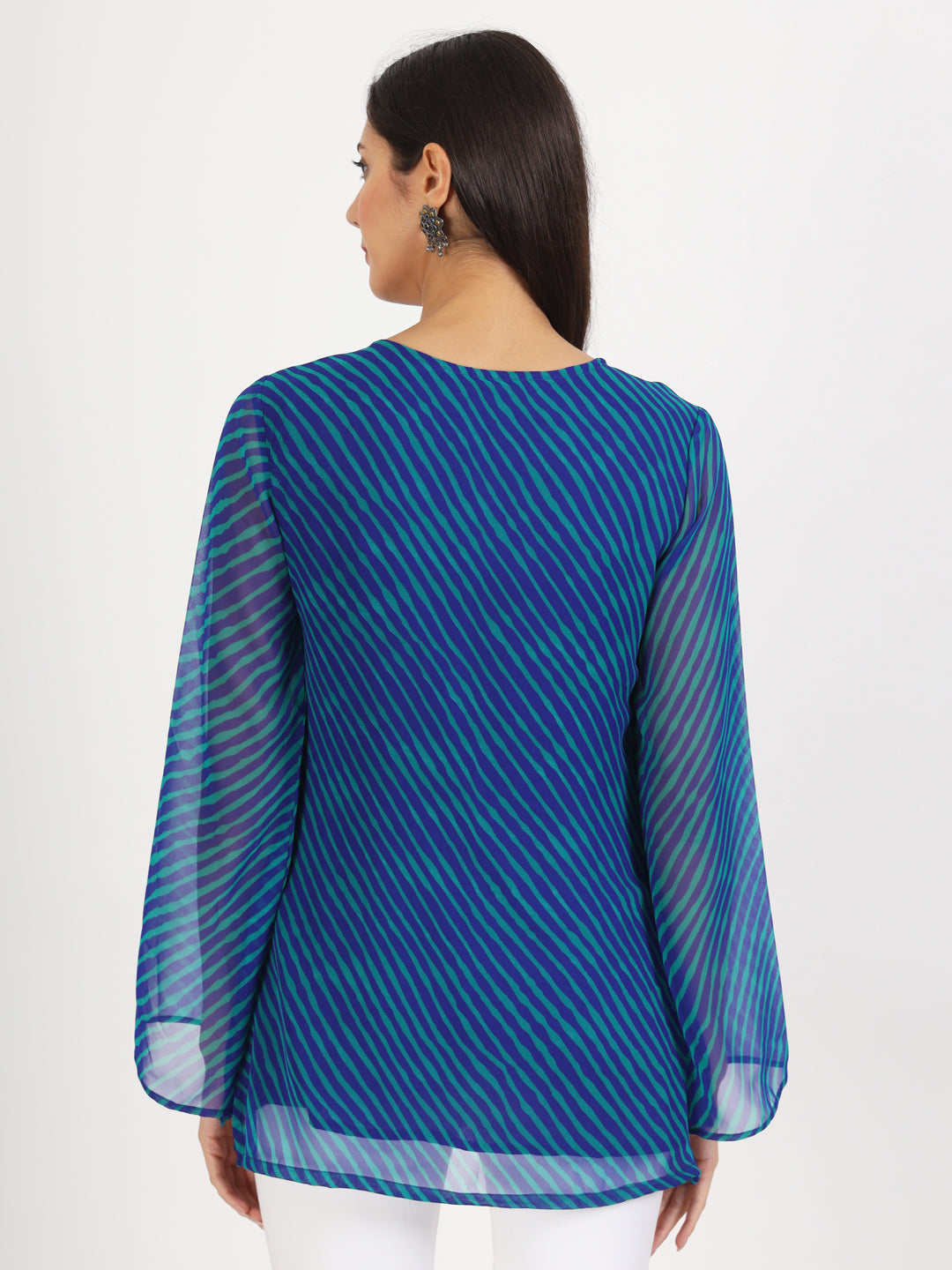 Blue Leheriya Gotta Patti Work Geogratte Round Neck Top