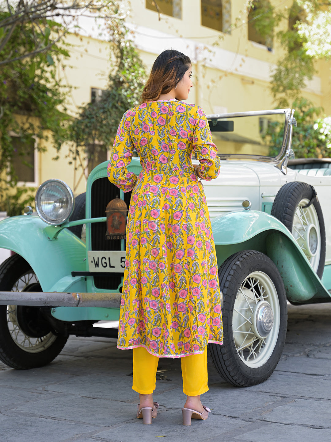 Yellow Floral Printed Muslin Kurta Pant with Dupatta