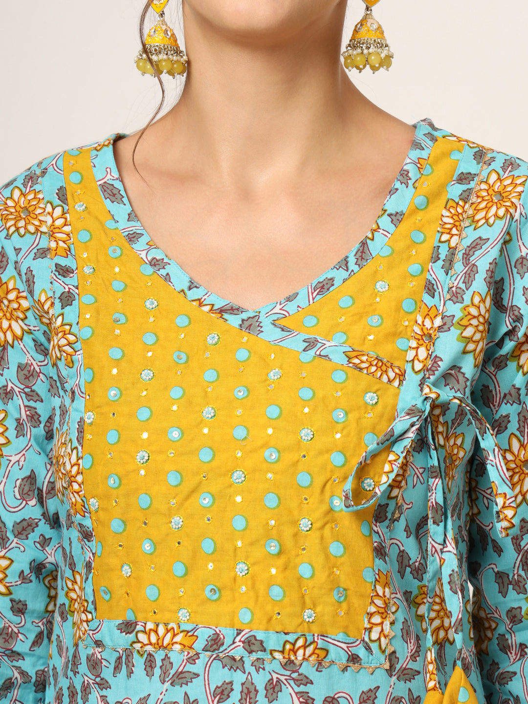 Blue Floral Print Cotton Straight fit Kurta Set
