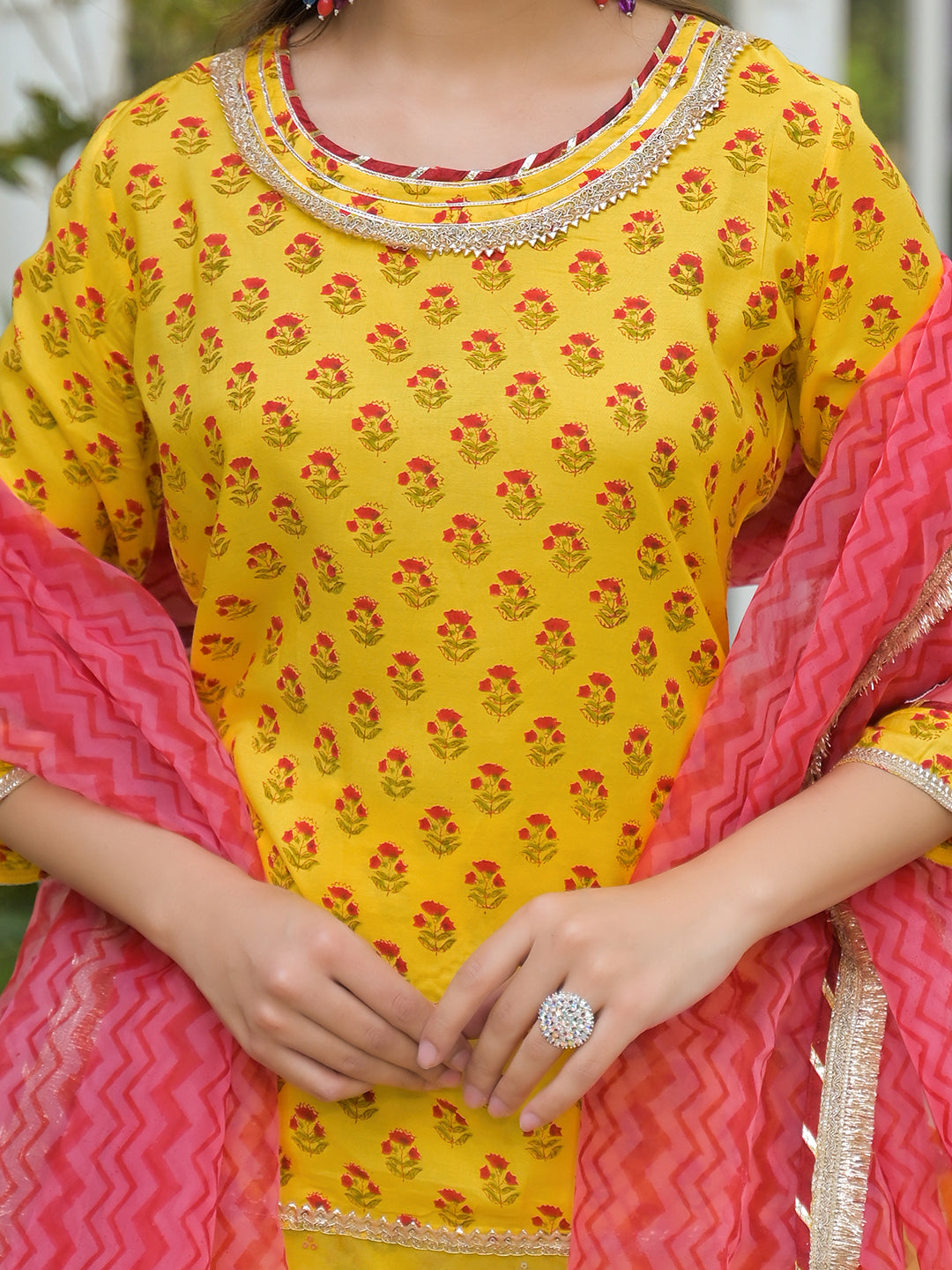 Yellow Muslin Kurti Sharara with Dupatta
