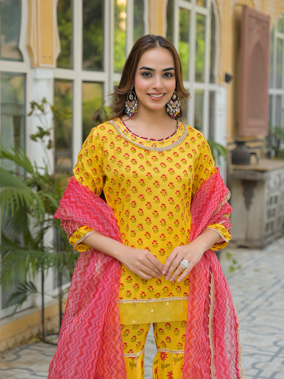 Yellow Muslin Kurti Sharara with Dupatta