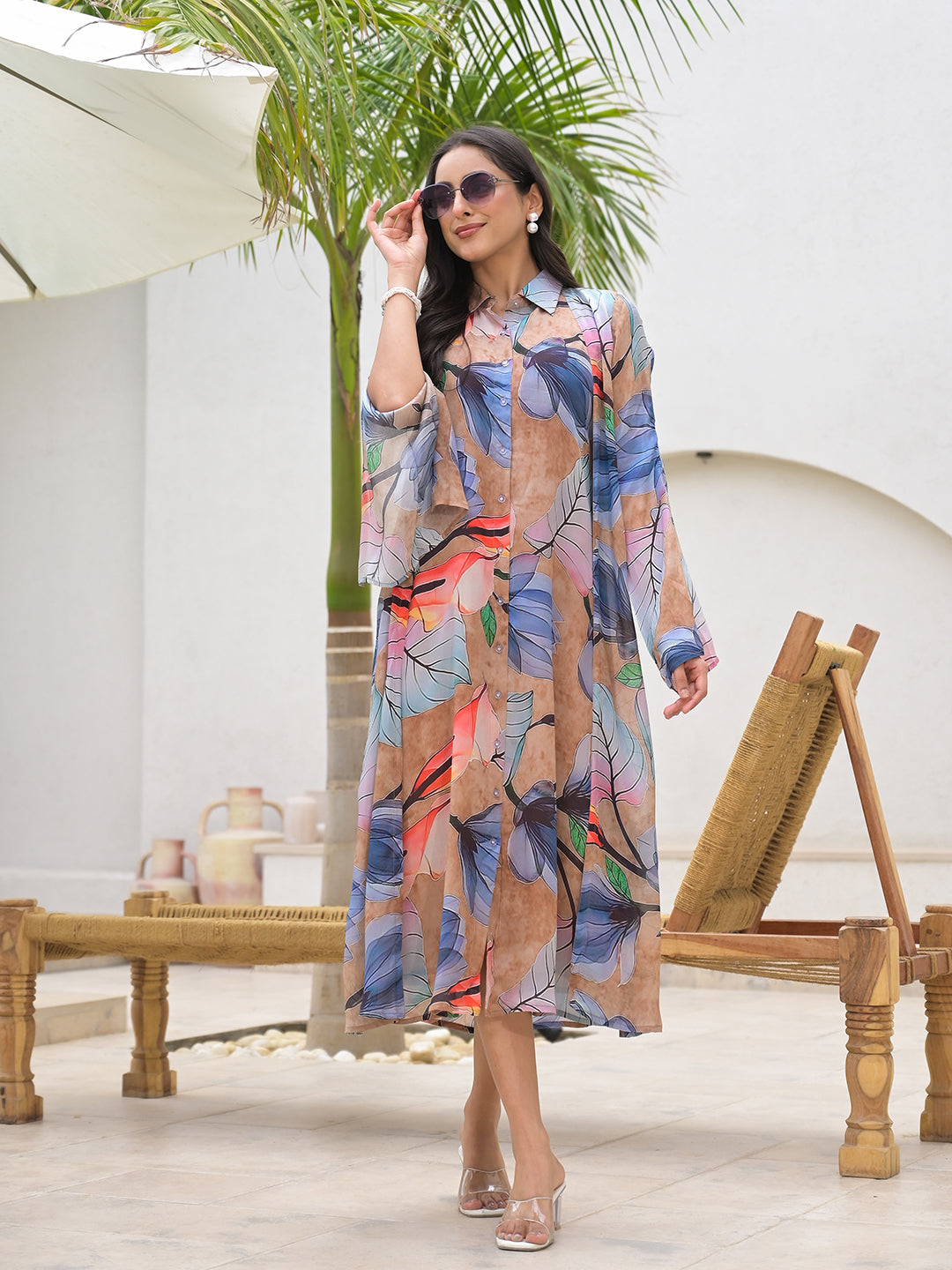 Blue Multi Digital Printed Chinon Kaftan