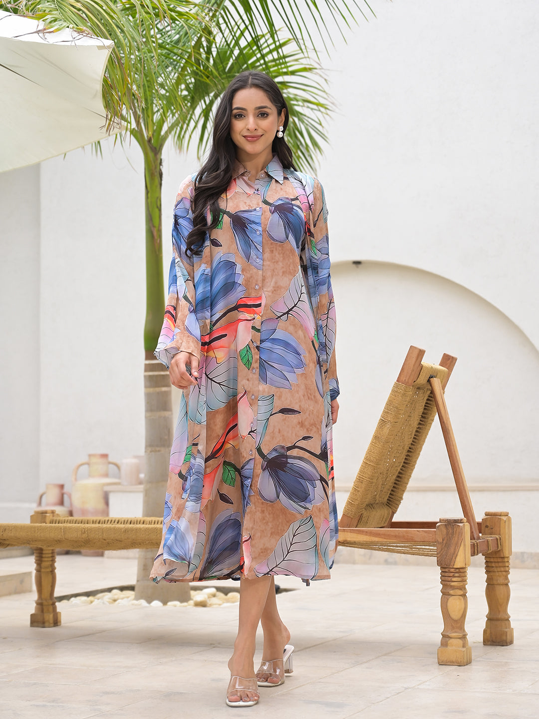 Blue Multi Digital Printed Chinon Kaftan
