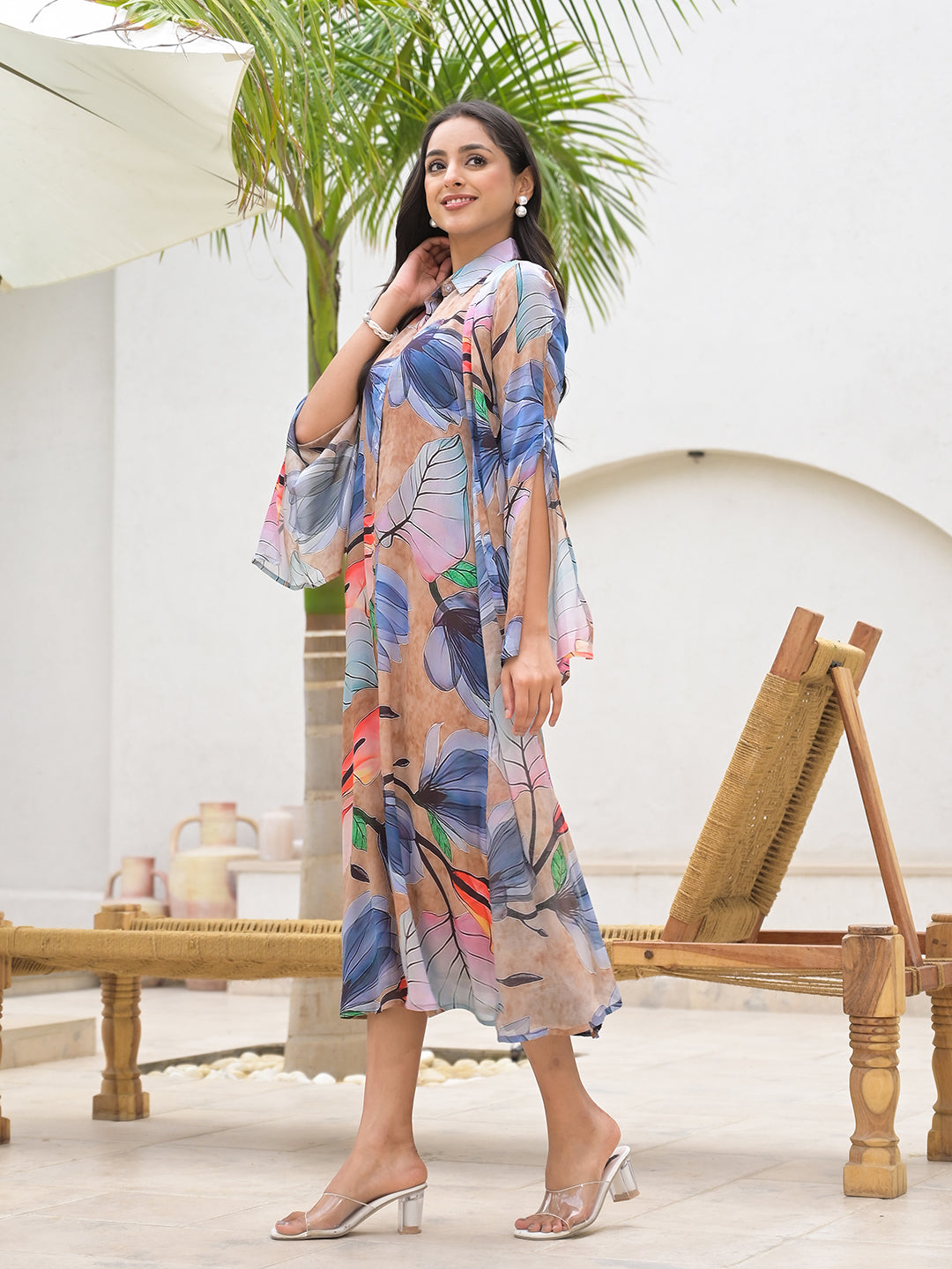 Blue Multi Digital Printed Chinon Kaftan