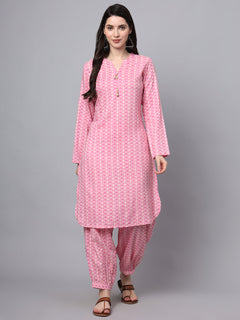 Pink Floral Print Rayon Fabric Staright Co-ord set