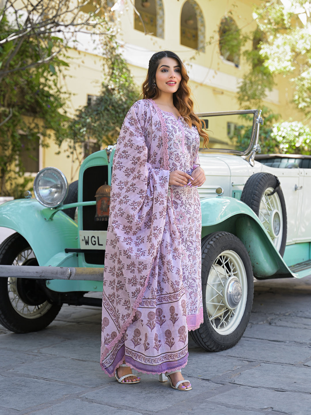 Light Purple Floral Printed kurta Pant with Dupatta
