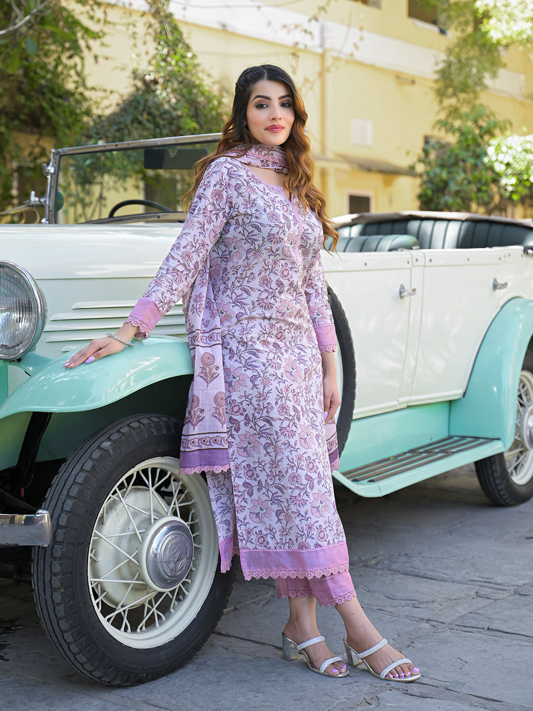 Light Purple Floral Printed kurta Pant with Dupatta