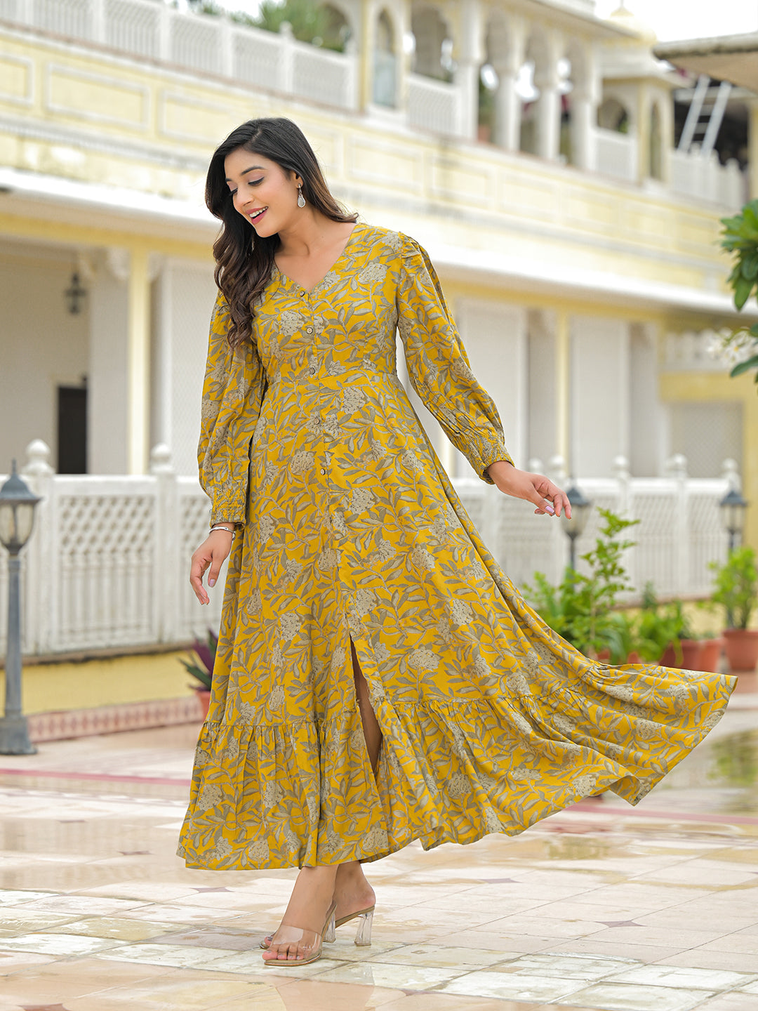 Mustard Rayon Flare Dress