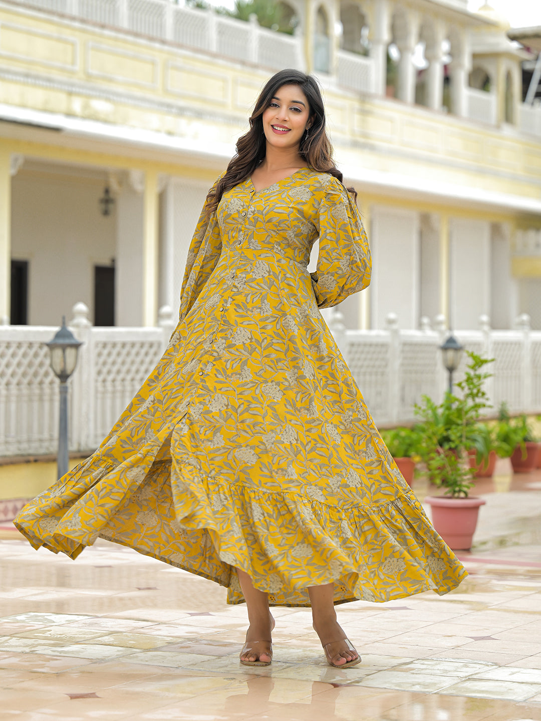 Mustard Rayon Flare Dress