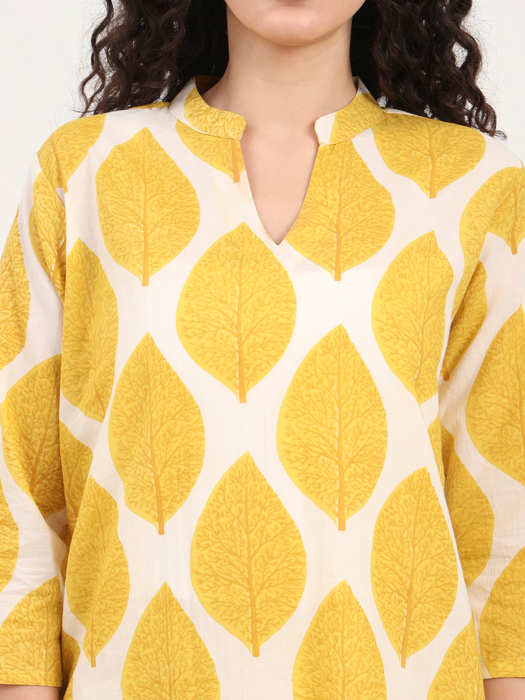 Yellow Printed Cotton Night Suit