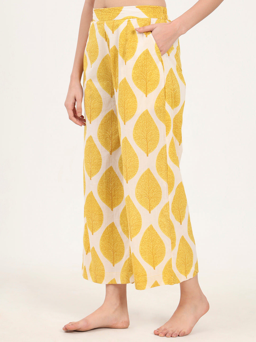 Yellow Printed Cotton Night Suit