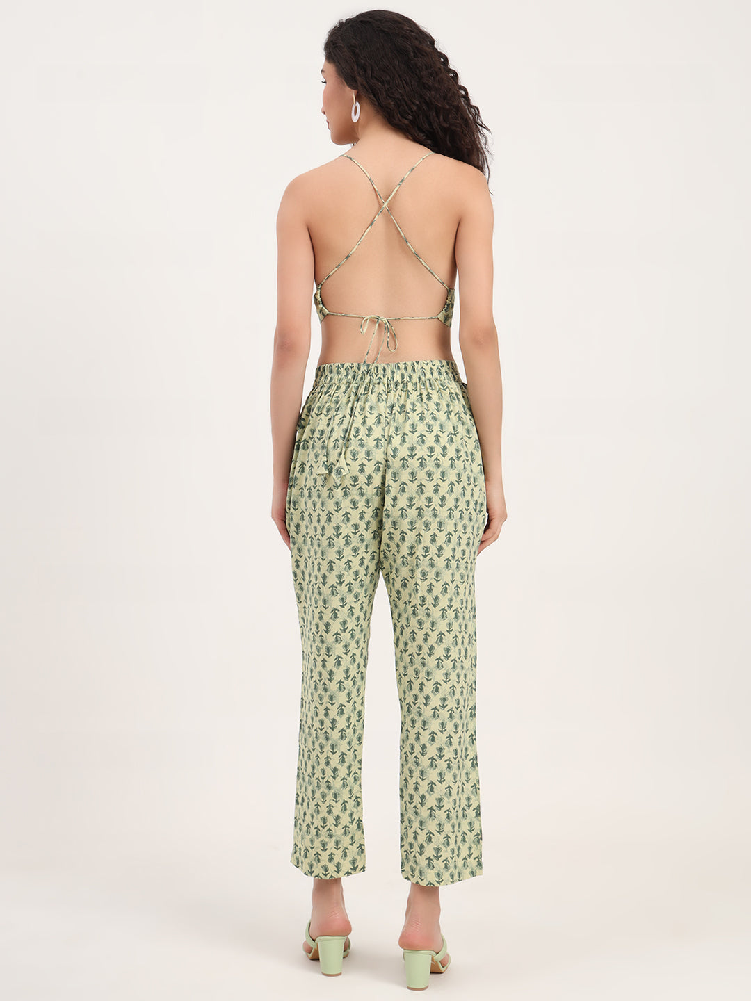 Green Floral Print Rayon Fabric  Shirts Pant With Crop Top three Piece set