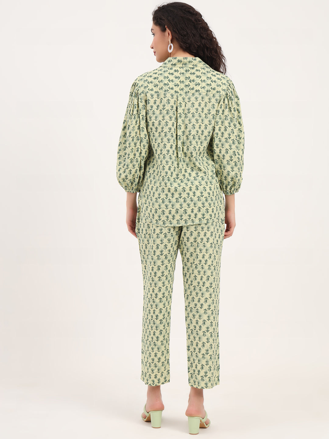 Green Floral Print Rayon Fabric  Shirts Pant With Crop Top three Piece set