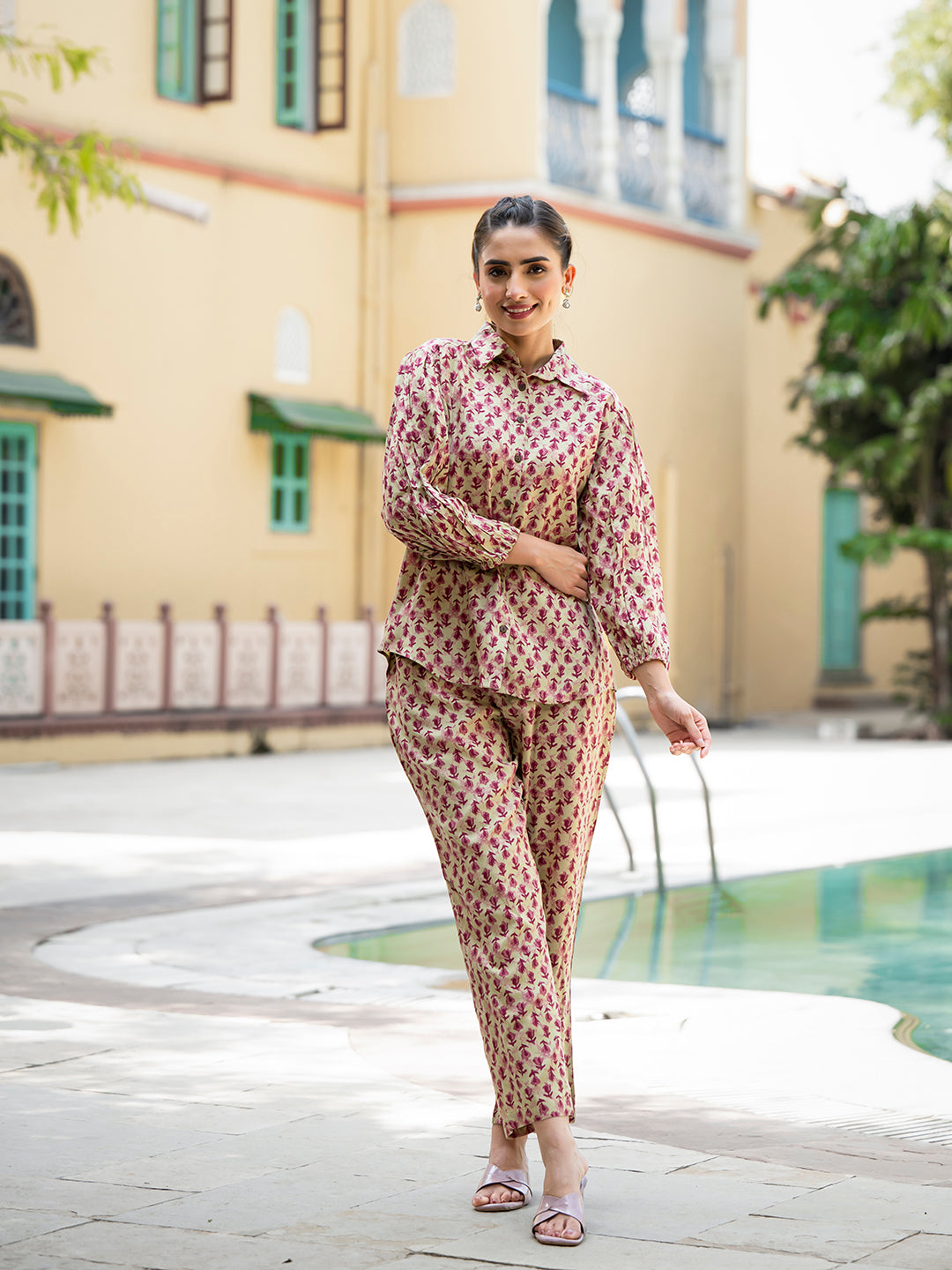 Red Floral Print Pure Cotton Straight Co-ord Set